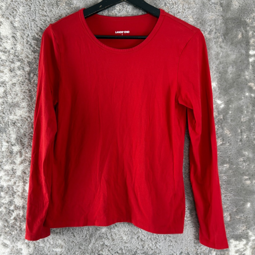 Lands' End Size S Cotton Modal Stretch Basic Long Sleeve T-Shirt Red Womens